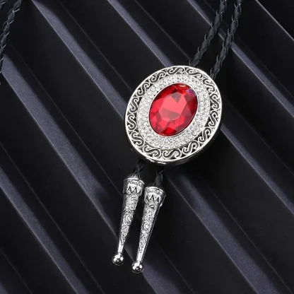 Red Rhinestone-like Bolo Tie - Image 2