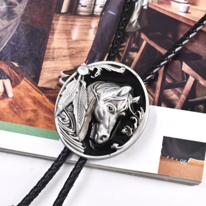 Oval Horse Pendant Bolo Tie - Image 3