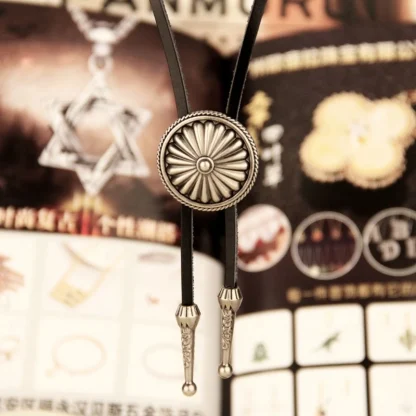 Embossed Flower Round Bolo Tie - Image 2