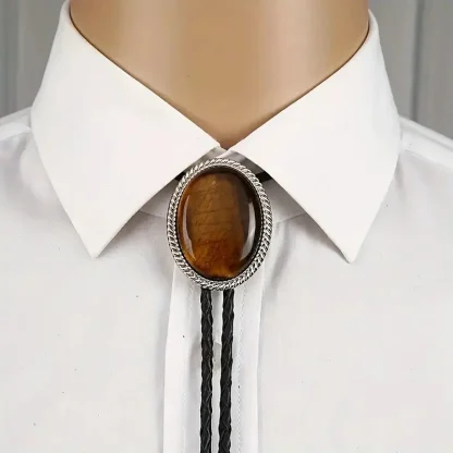 Simple Oval Pendant Bolo Tie - Image 2