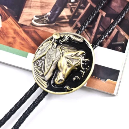 Oval Horse Pendant Bolo Tie - Image 4