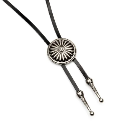 Embossed Flower Round Bolo Tie - Image 6