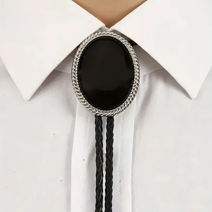 Simple Oval Pendant Bolo Tie - Image 3