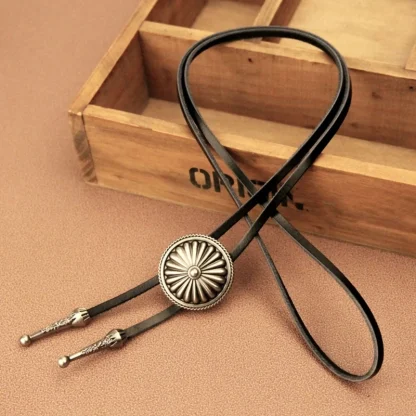 Embossed Flower Round Bolo Tie - Image 3
