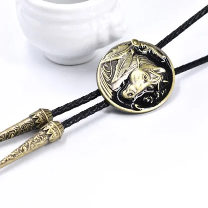Oval Horse Pendant Bolo Tie - Image 6