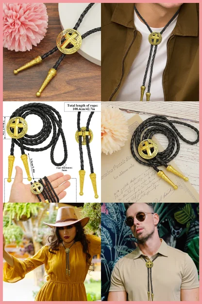 Circular Cross Pendant Bolo Tie - Image 7