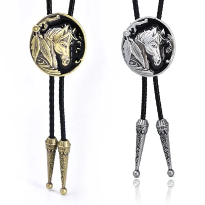 Horse Round Pendant Bolo Tie - Image 6