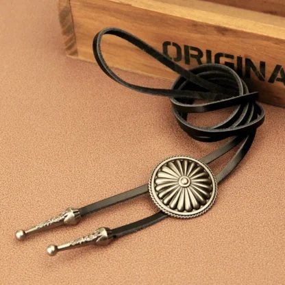 Round Embossed Floral Bolo Tie - Image 5