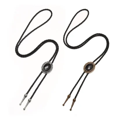 Formal Oval Black Bolo Tie - Image 4