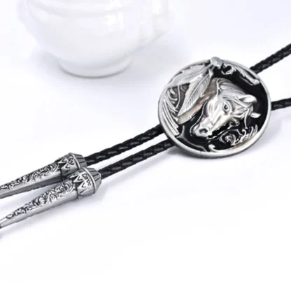 Horse Round Pendant Bolo Tie