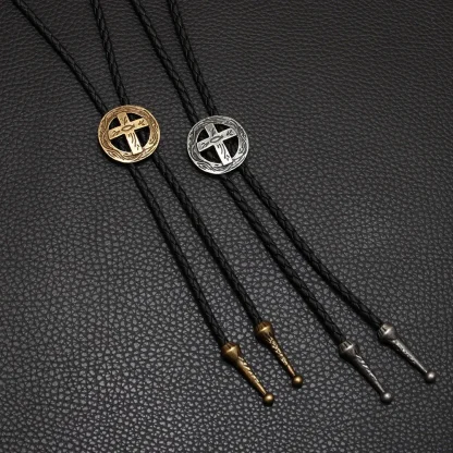 Retro Round Cross Bolo Tie - Image 6