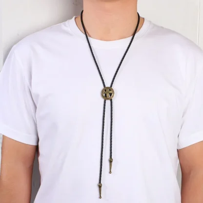 Retro Round Cross Bolo Tie