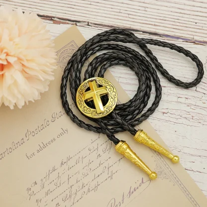 Circular Cross Pendant Bolo Tie - Image 6