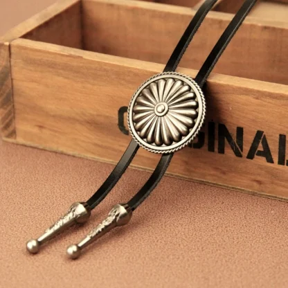 Round Embossed Floral Bolo Tie - Image 2