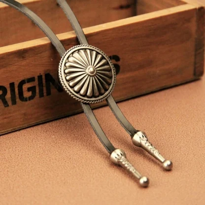 Round Embossed Floral Bolo Tie - Image 4