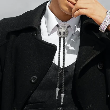 Circular Cross Pendant Bolo Tie - Image 2