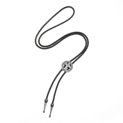 Retro Round Cross Bolo Tie - Image 3