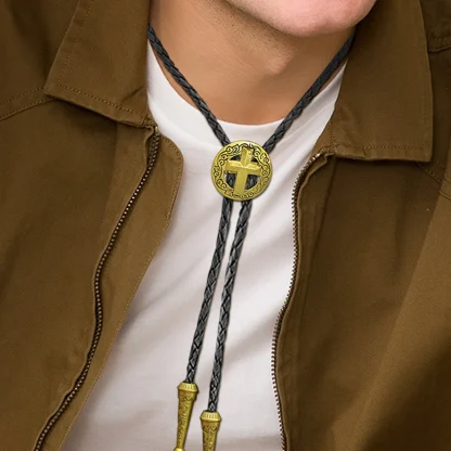 Circular Cross Pendant Bolo Tie - Image 4