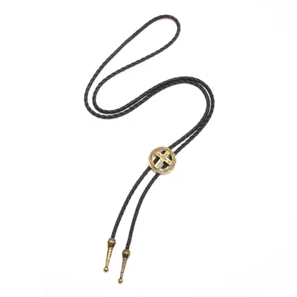 Retro Round Cross Bolo Tie - Image 2