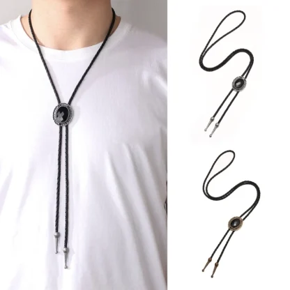 Formal Oval Black Bolo Tie - Image 2