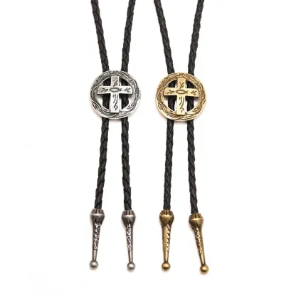 Retro Round Cross Bolo Tie - Image 4