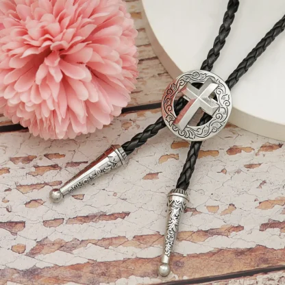 Circular Cross Pendant Bolo Tie